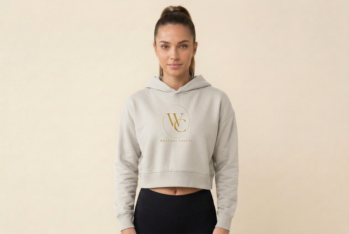 Women’s Black Cropped Hoodie with Gold Logo