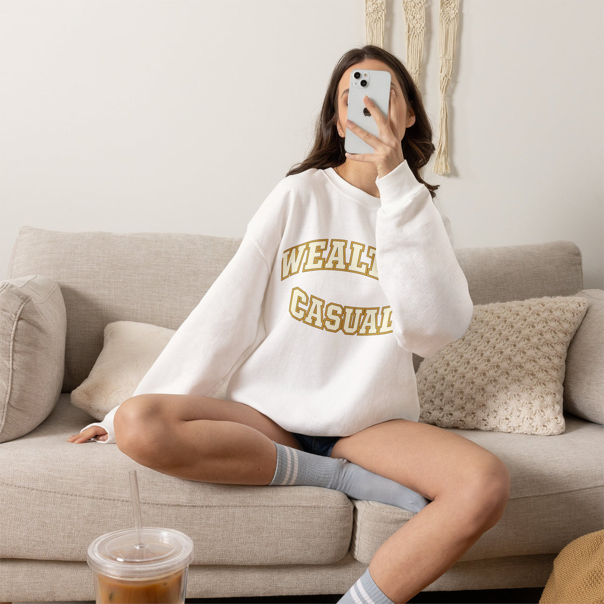 Embroidered Wealthy Casual Text Sweatshirt