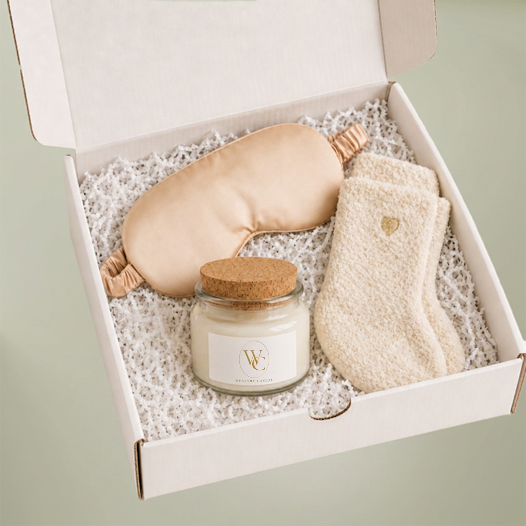 Gift box candle with gold Wealthy Casual logo