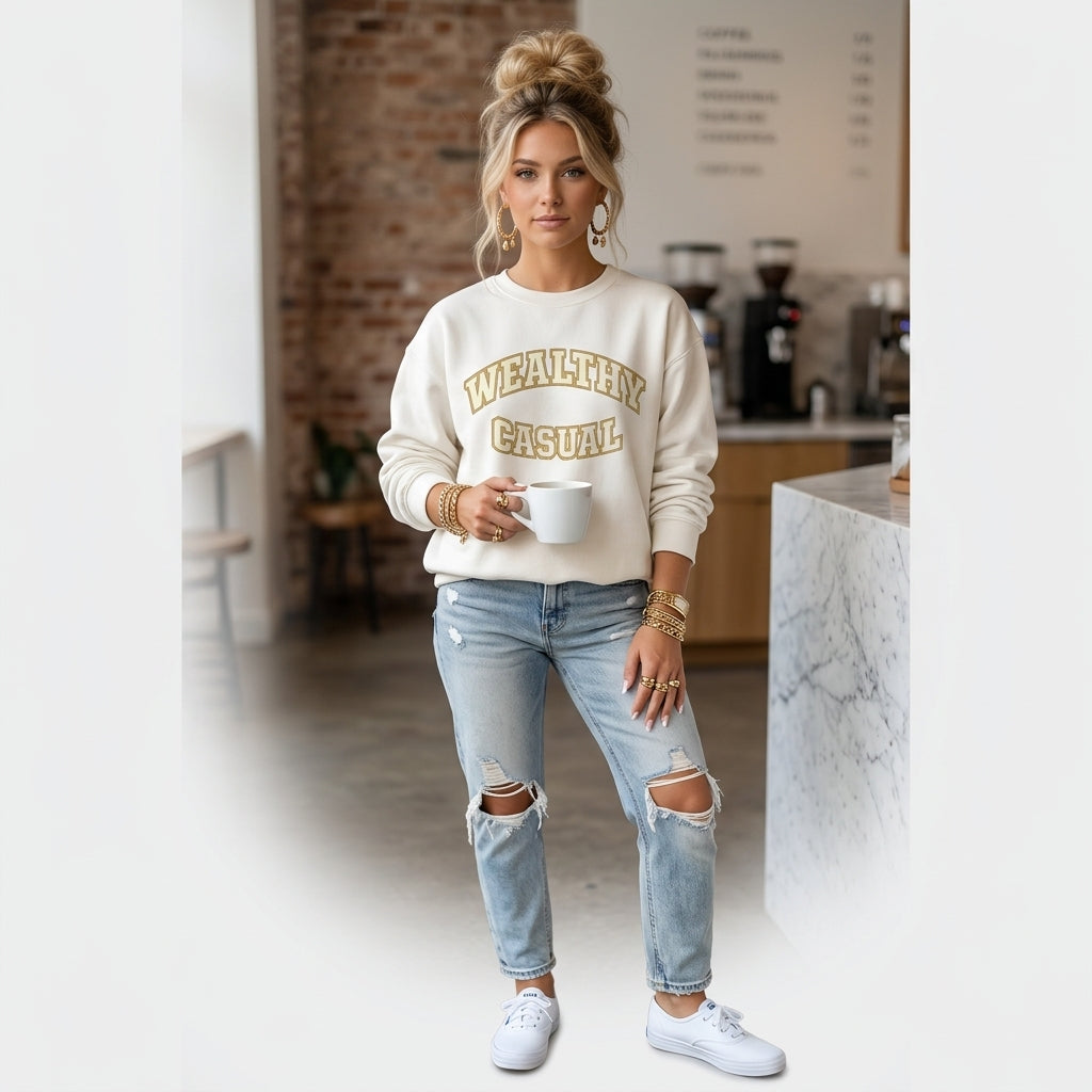 Embroidered Wealthy Casual Text Sweatshirt
